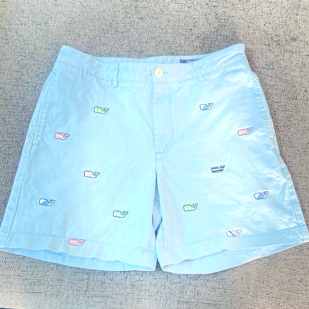 Vineyard Vines Light Blue Cargo Shorts With Whale Embroidery Sz33 Rare